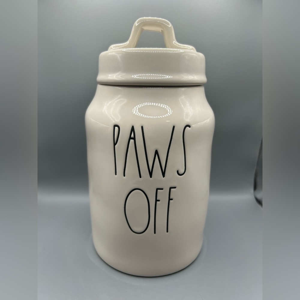 Rae Dunn Farmhouse Style PAWS OFF Dog Cat Pet Treats Canister Storage Jar NEW